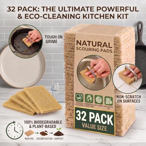 32 Pack Natural Scouring Pads, Coconut Husk Non Scratch Dish Scrubbing Pads - Image 2