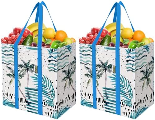 BALEINE 2 PK Grocery Bags Reusable Shopping Bags with Reinforced Bottom, Heavy Duty Foldable Tote Bags (Island Breeze) by BALEINE