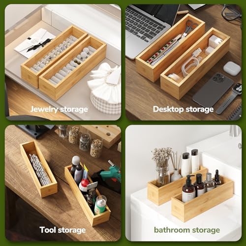 BAMEOS Kitchen Drawer Organizer,Small Silverware Drawer Organizer,Bamboo Utensil Organizer for Bathroom, Dressing Room, Office, Pantry (Natural, 11"x 3") Set of 2 - Image 6