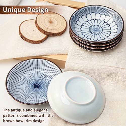 Eisinly 6 Pack Dipping Bowls,3 OZ Small Ceramic Soy Sauce Dish,Vintage Blue - Image 6