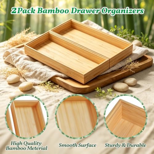 Bamboo Drawer Organizer Tray,17" x 6" Stackable Kitchen Drawer Storage Box - Image 4