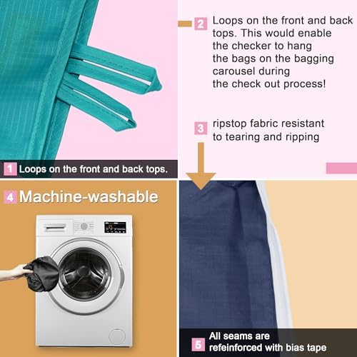 BeeGreen Reusable Bags Tote Bags for Women - 6 Pack Bulk Extra Large Reusable Gifts Bag with Handles - Heavy Duty Foldable Machine Washable Travel Grocery Bag Organizer (Packable Shopping Bags)​ - Image 6