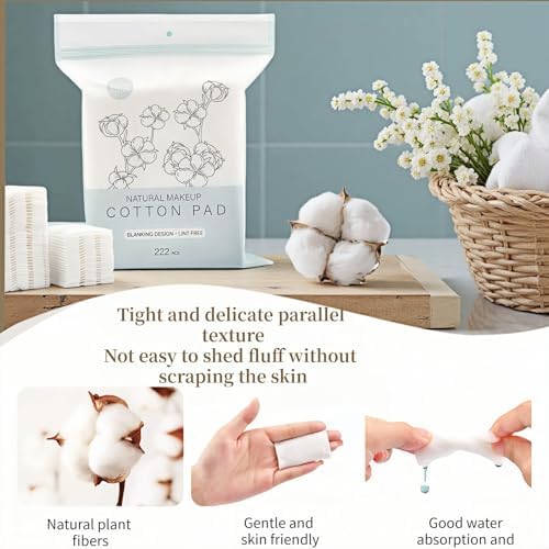 222-Pack 100% Pure Cotton Makeup Remover Pads | Soft, Hypoallergenic & Lint-Free Facial Rectangle for Sensitive Skin | Reusable, Double-Sided with Reinforced Edges | Makeup Skincare(222 Count) - Image 4