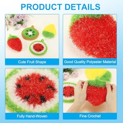 PATIKIL Dish Scrubber, 4 Pcs Non Scratch Cleaning Sponge Hand Crochet Double Layered Durable Dish Cloth Kitchen Sponge for Washing Dishes for Cookware Tubs, Watermelon & Fruit & Strawberry - Image 3