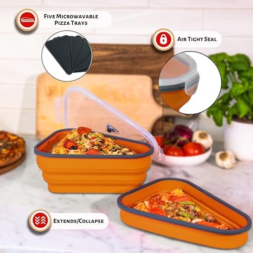 PIZZA PACK The Perfect Reusable Pizza Storage Container with 5 Microwavable Serving Trays - BPA-Free Adjustable Pizza Slice Container to Organize & Save Space, Orange - Image 6