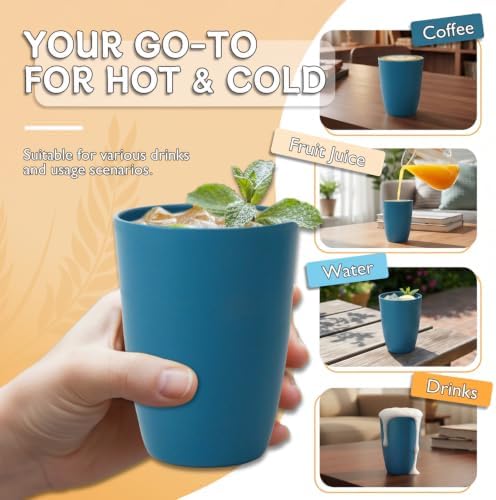 Wrova Wheat Straw Cups 6 PCS Good Alternative to Plastic Reusable Cups 12 oz Unbreakable Drinking Cup Reusable Dishwasher Safe Water Plastic Glasses Navy Blue - Image 4