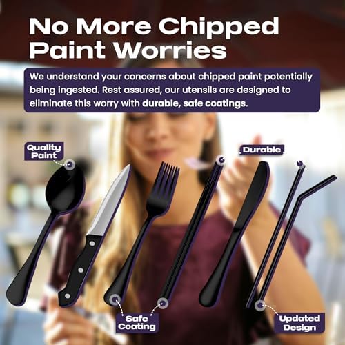 Taplord Portable Travel Silverware Set With Case, Includes 10 Pcs of Travel Utensils With Case, Stainless Steel Flatware Set For Camping, Lightweight (Black) (Pack of 3) - Image 3