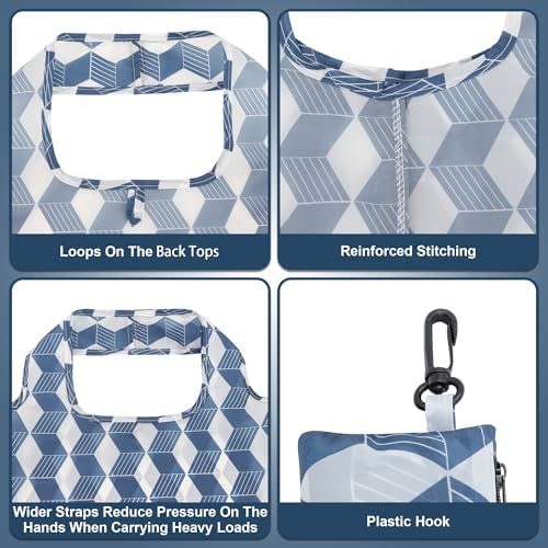 HOLYLUCK Reusable Grocery Bags,Heavy Duty Foldable Shopping Tote Bag (Standard, Navy arrow) - Image 4