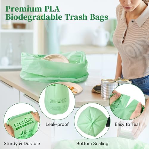 ECOLipak 13 Gallon 100 Count Compostable Kitchen Trash Garbage Bags - Image 6
