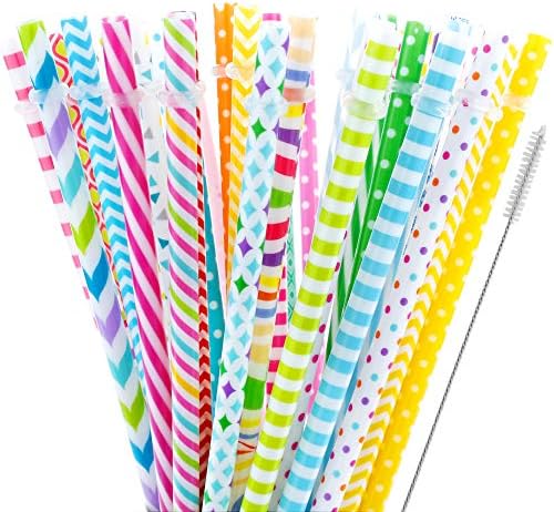 JANYUN 40 Pcs Reusable Plastic Straws, Colorful Printing Hard Plastic Straw by JANYUN