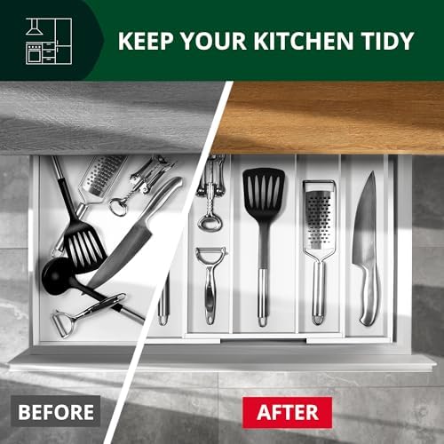 ROYAL CRAFT WOOD Luxury Bamboo Kitchen Drawer Organizer - Silverware Organizer - Utensil Holder and Cutlery Tray with Grooved Drawer Dividers for Flatware and Kitchen Utensils (5 Slot, White) - Image 5