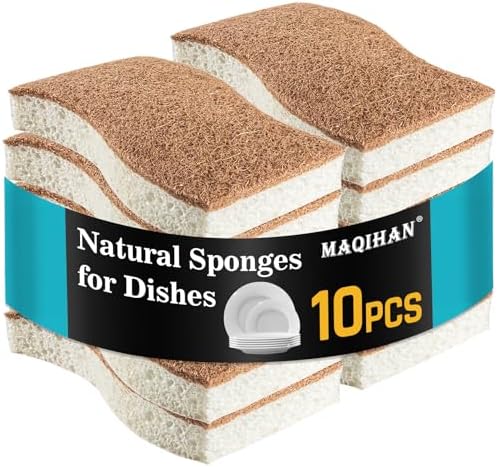 MAQIHAN 10PCS Natural Sponges for Dishes - Biodegradable Sponges Kitchen Eco Friendly Dish Sponge Non-Scratch Sponges for Cleaning Kitchen by MaqiIhanCustomOfficial