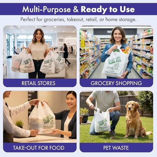 2.25 Mil Reusable Plastic Grocery Bags | PACK OF 200 12" x 7" x 22" - Image 6