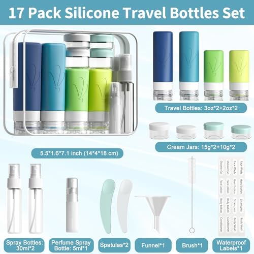 INSFIT 17 Pack Travel Bottles for Toiletries, TSA Approved 3oz 2oz Travel Size Toiletries, BPA Free Leak Proof Squeezable Silicone Tubes Travel Essentials for Shampoo Conditioner Lotion Soap - Image 2
