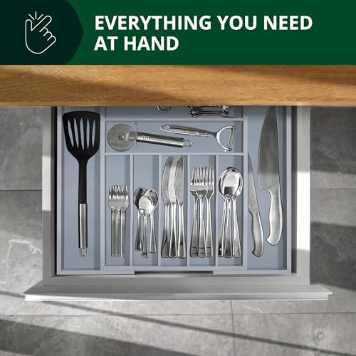 ROYAL CRAFT WOOD Luxury Bamboo Kitchen Drawer Organizer - Silverware Organizer - Utensil Holder and Cutlery Tray with Grooved Drawer Dividers for Flatware and Kitchen Utensils (9 Slot, Gray) - Image 3