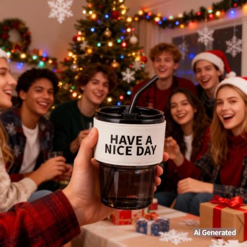 BLUEPOLAR 13oz/400ml Glass Water Tumbler with Straw and Lid Sealed Carry on Thick Wall Iced Coffee Cup for Water, Iced Tea, Fruit Juice (Have a Nice Day) - Image 5