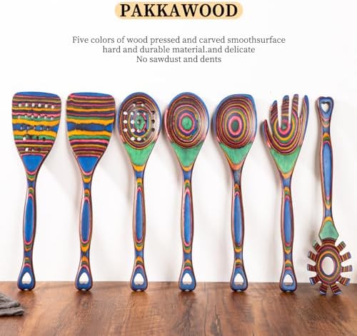 Gudamaye Pakkawood 7-Piece Wooden Cooking Utensils, Wooden Spoons for cooking, Pakkawood kitchen Utensils for Cooking, Non-Stick Spoon, Household Essentials, Heat-Resistant Spoons - Image 4