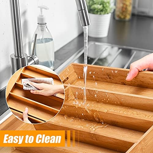 Bellsal Silverware Organizer Kitchen Drawer Organizer Expandable Bamboo Utensil Holder Cutlery Tray for Kitchen Utensil and Flatware Bedroom Office (Pack of 2) - Image 6