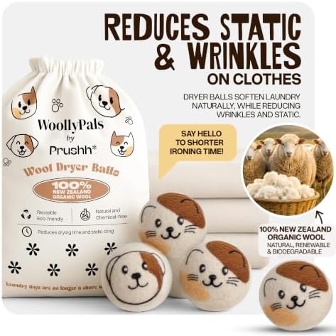 WoollyPals Wool Dryer Balls (6-Pack, XL Size)- 100% New Zealand Organic Wool - Sustainable & Eco-Friendly - Dry 1,000 Loads, Replaces Dryer Sheets, Reduces Static Cling, Reusable (Multi Colour) - Image 5