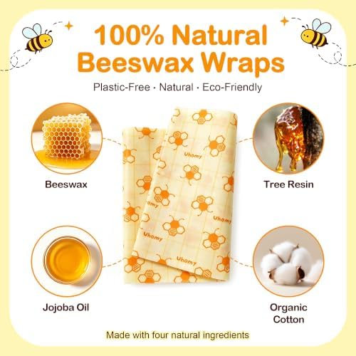 3 Pack Beeswax Wraps for Food - 1 Large & 2 Medium Bees Wax Wraps Reusable Eco-friendly Beeswax Paper Food Wraps, Plastic Free Beeswax Bread Wraps Food Storage Wraps for Sourdough Sandwich Bowl Covers - Image 2
