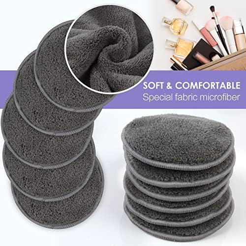 SUNLAND Reusable Makeup Remover Pads for Face,Eye,Lips 32 Pack Microfiber Face Cleansing Gloves Washable with Laundry Bag and Travel Bag Rounds Toner Pads（Round 3.15inchx32,Dark Grey） - Image 5
