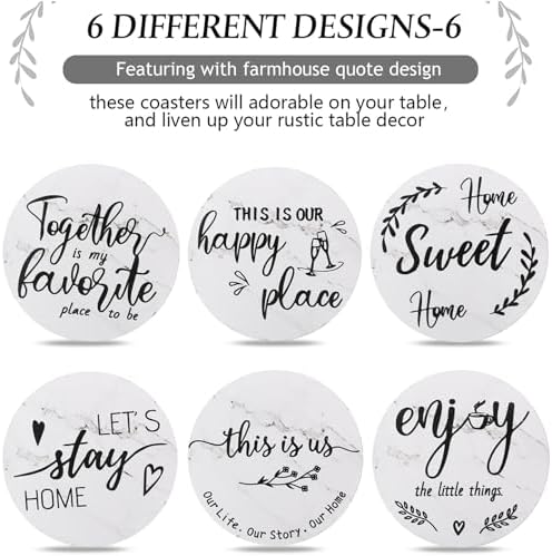 Queekay House Warming Gifts New Home Farmhouse Coasters Set of 6, Ivory - Image 4