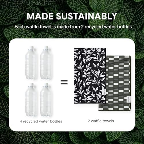 RECYCO Waffle Kitchen Towel Set of 2 - Quick Dry Microfiber Sustainable Dish Towels - Ultra Absorbent Reusable Cleaning Tea Towels - Lightweight Hand Towels,16”x 28”, Natural Rhythm - Image 6