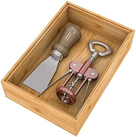 Stackable Utensil Drawer Organizer, Bamboo Kitchen Flatware Holder 9"x 6" by Bambloom