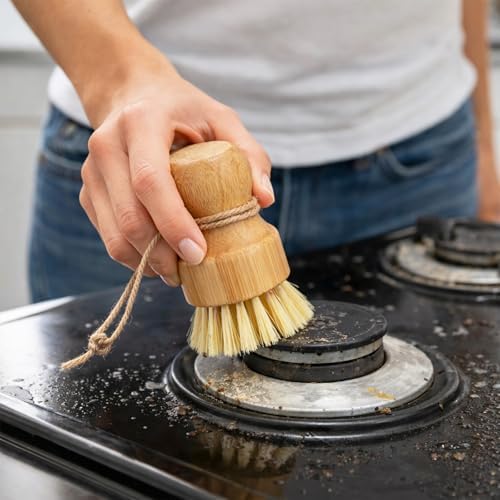 12 Pack Bamboo Dish Scrub Brushes Kitchen Dishwashing Scrubber Vegetable Brush with Hanging Rope Wooden Natural Sisal Bristles Cleaning Brush for Iron Pot Pan Sink - Image 6