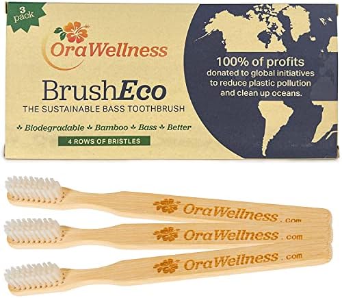 OraWellness BrushEco Bamboo Toothbrush, 4 Rows, Wooden Toothbrush by OraWellness