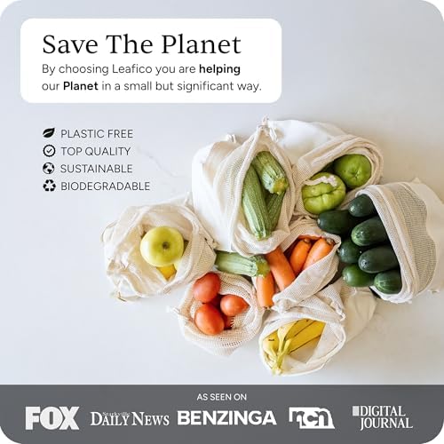 LEAFICO Reusable Produce Bags – 100% Cotton Mesh & Solid Hybrid (XL 14x18 inch 6 Pcs) – Extra Large Bags for Potatoes, Laundry, Toys, Bulk Storage – Washable, Plastic-Free, Breathable, Zero Waste - Image 6