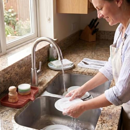 MicoYang Silicone Soap Dish with Drain Spout — Self-Draining Sink Organizer Tray for Bathroom & Kitchen, Sponges, Dispensers & Soap Holder, Non-Slip & Dishwasher Safe, Red (Medium, 9.6"×5.3") - Image 6