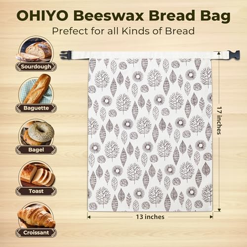 OHIYO Reusable Beeswax Bread Bags for Freezer & Refrigerator, 17"×13" Natural Beeswax-Lined Cotton Storage Bags Airtight Freshness Keeper for Homemade, Bakery Essentials (2 Pack) - Image 2