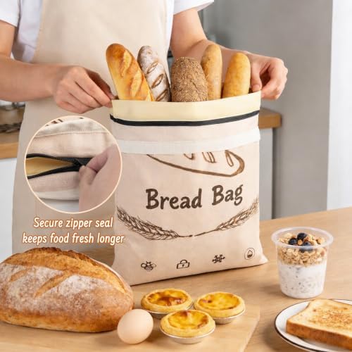 2-Pack Reusable Beeswax Bread Bags for Sourdough & HomemadeBread with Zipper, 16.5 x 13 inch bread bags for Food Storage - Image 3