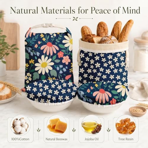 Britimes Reusable Bread Bags Set, Beeswax, XL, Zero Waste, Daisy Retro - Image 4