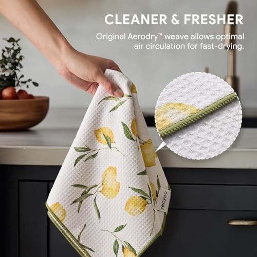 RECYCO Waffle Kitchen Towel Set of 2 - Quick Dry Microfiber Sustainable Dish Towels - Ultra Absorbent Reusable Cleaning Tea Towels - Lightweight Hand Towels,16”x 28”, Lemon Grove - Image 4