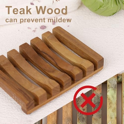 HTB 2 Pack Slotted Bar Soap Holder Teak Wood for Bathroom - Image 3