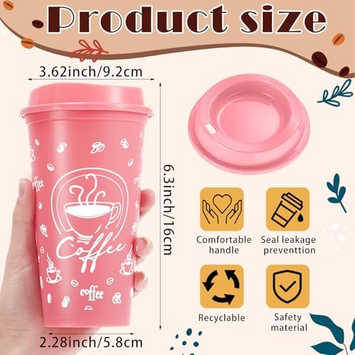 12 Sets Reusable Coffee Cups with Lids, 16oz, Pink Series - Image 2
