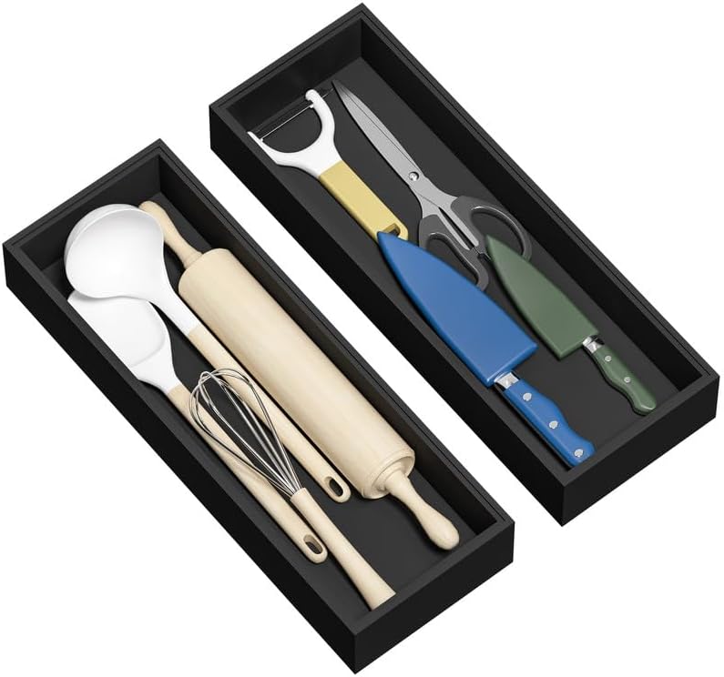 Bamboo Kitchen Drawer Organizer, 2-Pack, 17" x 6" x 2.5", Black by Greatseas