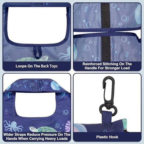 HOLYLUCK Reusable Grocery Bags,Heavy Duty Foldable Shopping Tote Bag (Standard, 3 Whales) - Image 4