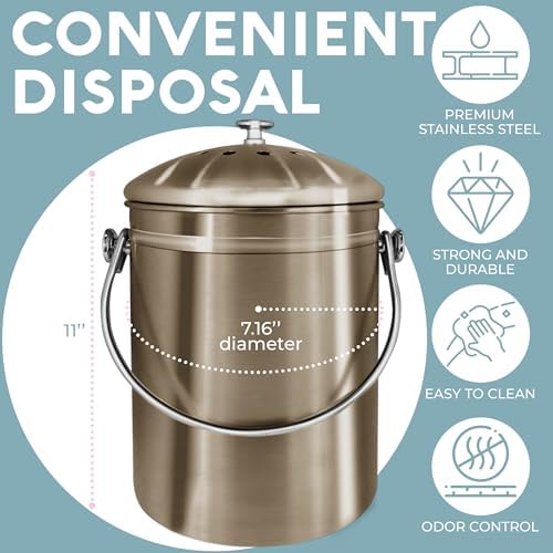 EPICA Countertop Compost Bin Kitchen | 1.3 Gallon | Odorless Composting Bin with Carbon Filters | Indoor Compost Bin with Lid | Stainless Steel Kitchen Composter for Food Scraps & Waste Recycling - Image 4