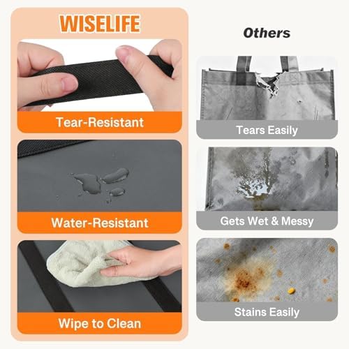 WISELIFE Reusable Grocery Bags with Handles, Foldable, 35L, 8 Pack, Gray - Image 2