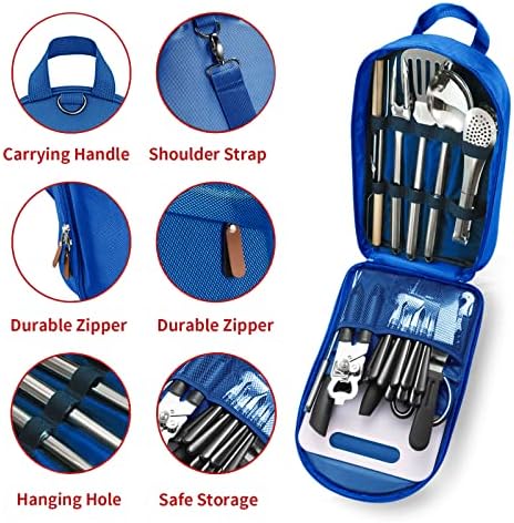 Portable Camping Kitchen Utensil Set-27 Piece Cookware Kit, Stainless Steel Outdoor Cooking and Grilling Utensil Organizer Travel Set Perfect for Travel, Picnics, RVs, Camping, BBQs, Parties and More - Image 2