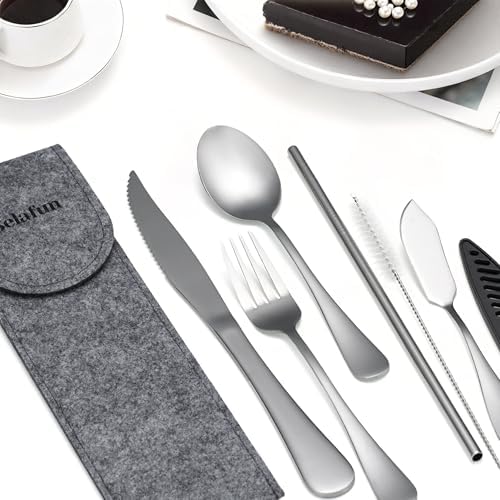 Travel Utensils with Case, Portable Travel Silverware Set Stainless Steel Lunch Box Cutlery Set for Work, Camping, Picnic, Hiking, Office (Silver) - Image 4
