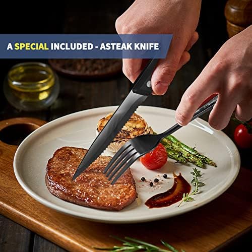 Logcow Travel Utensils with Case,Reusable Utensils,Portable Travel Camping Cutlery Set,Stainless Steel Flatware Set,Lunch Boxes Workplace Camping School Picnic (Black) - Image 5