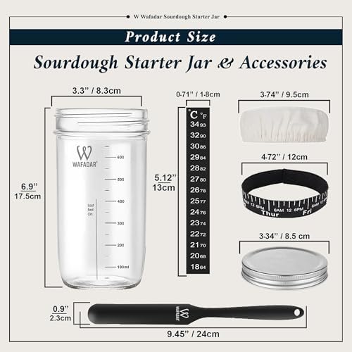 Upgraded Sourdough Starter Jar Kit –24 oz Glass Jar with Date Marked Feeding Band, Thermometer, Scraper, Cleaning Brush & Measuring Cups, Complete Bread Baking Supplies - Image 3
