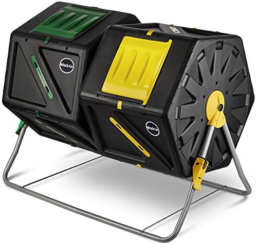 Miracle-Gro Large Dual Chamber Compost Tumbler, 55.4 Gallons – Easy-Turn, Fast-Working System – All-Season, Heavy-Duty, High Volume Composter with 2 Sliding Doors (2 x 27.7 gallons) by Unknown