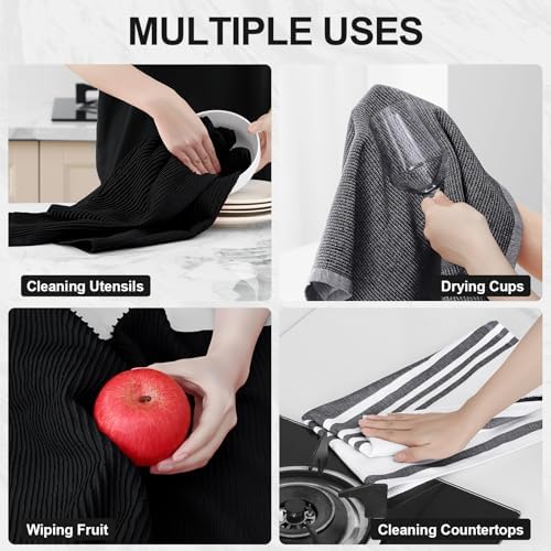 Homaxy Cotton 380 GSM Premium Kitchen Towels, 18"x 28", 3 Pack, Black - Image 4