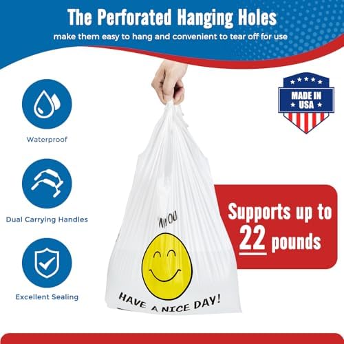 Fuxury 1000 Count Happy Smiling Face Thank You Plastic Bags with Handles - Image 3