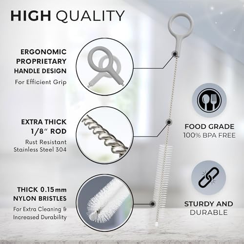 Buenalife Heavy Duty Cleaning Brushes Set of 8 - Extra Long Straw Cleaners for Metal and Plastic Reusable Drinking Straws, to Clean Small Spaces, Sippy Cups, Water Bottles - Sturdy Hard Brush Bristles - Image 3